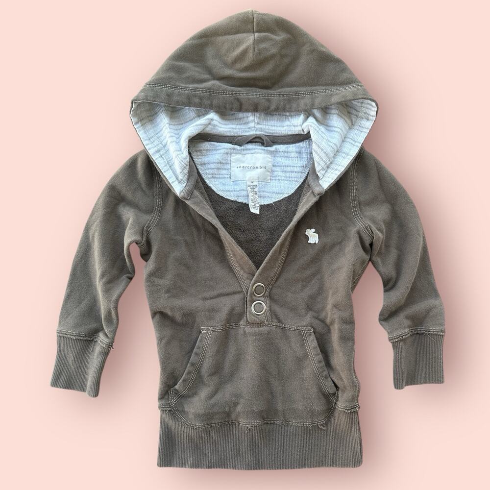 Vtg Y2K Abercrombie and Fitch Baby Doll Hooded Sweater V-neck brown, fits XS